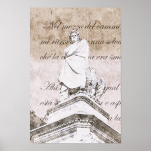 Dante Alighieri monument in Florence with verses Posters