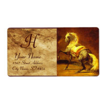 DAPPLED GREY HORSE MONOGRAM , brown, gold yellow Custom Shipping Labels