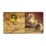 DAPPLED GREY HORSE MONOGRAM , brown gold yellow Custom Shipping Label