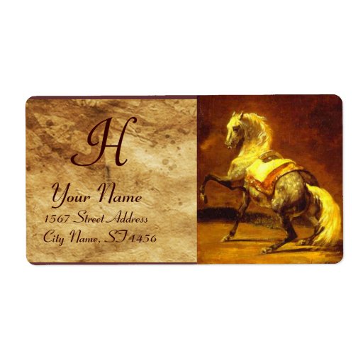 DAPPLED GREY HORSE MONOGRAM , brown, gold yellow Custom Shipping Labels