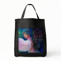 Dark Angel Art Tote, Peacock feather surreal eyes Tote Bag