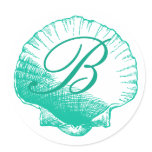 Dark Aqua Monogrammed Sea Shell Sticker