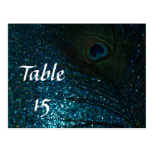 Dark Aqua Peacock Wedding Table Numbers Postcard