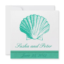 Dark Aqua Shell Beach Wedding Invitations