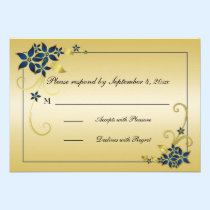 Dark Blue and Gold Floral RSVP invitations