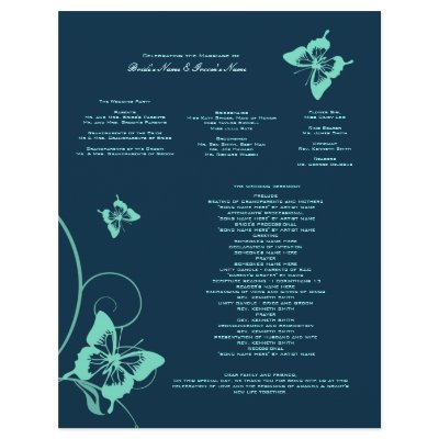 Dark Blue and Teal Butterfly Wedding Program Letterhead Template by TheBrideShop