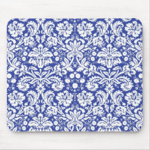 Dark blue damask pattern mousepads