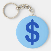 Dark blue dollar sign on blue background keychain