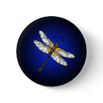 Dark Blue Dragonfly Dragonflies Button