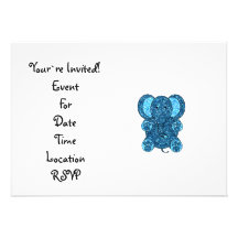 Dark blue glitter elephant personalized invites