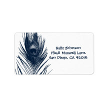 Dark Blue Peacock Feather Address Labels