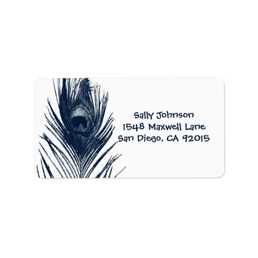 Dark Blue Peacock Feather Address Labels