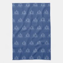 Dark Blue Pirate Ship Pattern. Kitchen Towel
