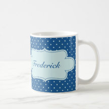 Dark Blue Polka Dots with Label Coffee Mug