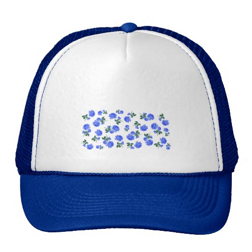 Dark Blue Roses floral pattern on White Trucker Hat