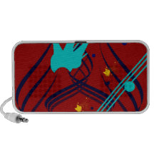 Dark Blue Vectors on Vivid Red Doodle iPhone Speakers