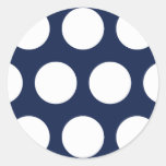 Dark Blue with White Dots Round Stickers