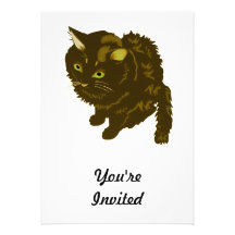 Dark Brown Fluffy Sitting Kitty Invitation