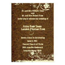 Dark Brown Leather and Lace Wedding Invitation