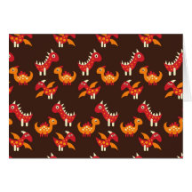 Dark Brown Red and Orange Spiked Dinosaurs Greeting Cards