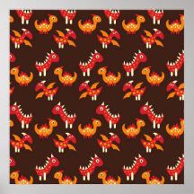 Dark Brown Red and Orange Spiked Dinosaurs Posters