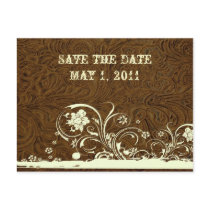 Dark Brown Tooled Leather Save the Date Postcards