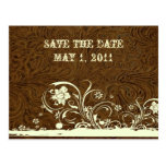 Dark Brown Tooled Leather Save the Date Postcards