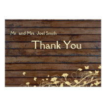 Dark Brown Wood flat thank you card with envelopes Announcement