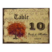 Dark Coral Heart Leaf Tree Table Number Post Card