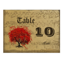 Dark Coral Heart Leaf Tree Table Number Postcard
