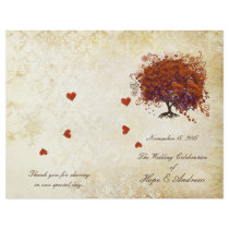 Dark Coral Plum Heart Leaf Tree Wedding Program