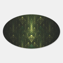 Dark Emerald Green Faces. Fractal Art. Oval Sticker