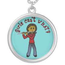 Dark Female Flute Player Custom Necklace