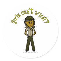 Dark Female Sheriff in Brown Uniform Round Stickers