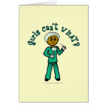 Dark Female Surgeon in Green Scrubs Greeting Card