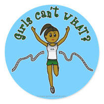 Dark Girl Runner in Green Uniform Round Sticker