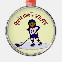 Dark Girls Hockey Player Christmas Ornament