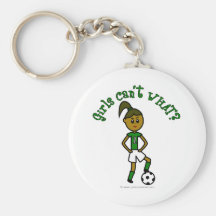 Dark Girls Soccer in Green Uniform Keychain