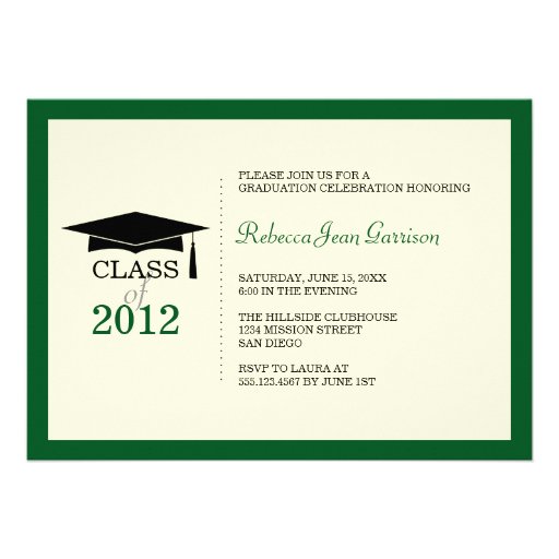 Dark green ecru cap tassel graduation announcement