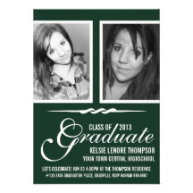 Dark Green Graduate Script Double Grad Photo Personalized Announcement