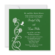 Dark Green Lotus Flowers Wedding Invitation