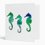 Dark Green Watercolor Seahorses Binders