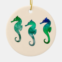 Dark Green Watercolor Seahorses Christmas Ornament