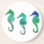 Dark Green Watercolor Seahorses Drink Coasters
