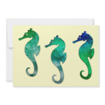 Dark Green Watercolor Seahorses