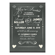Dark Grey Chalkboard Wedding Invitation with heart invitations