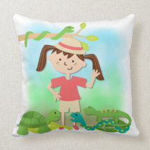 Dark Hair Girl on Safari Pillow