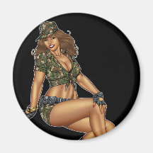 Dark Haired Army or Military Pinup Girl by Al Rio Magnets