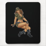 Dark Haired Army or Military Pinup Girl by Al Rio Mousepad