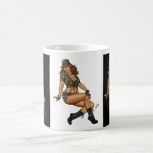 Dark Haired Army or Military Pinup Girl by Al Rio Coffee Mugs